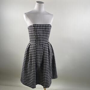 Vintage houndstooth strapless midi dress